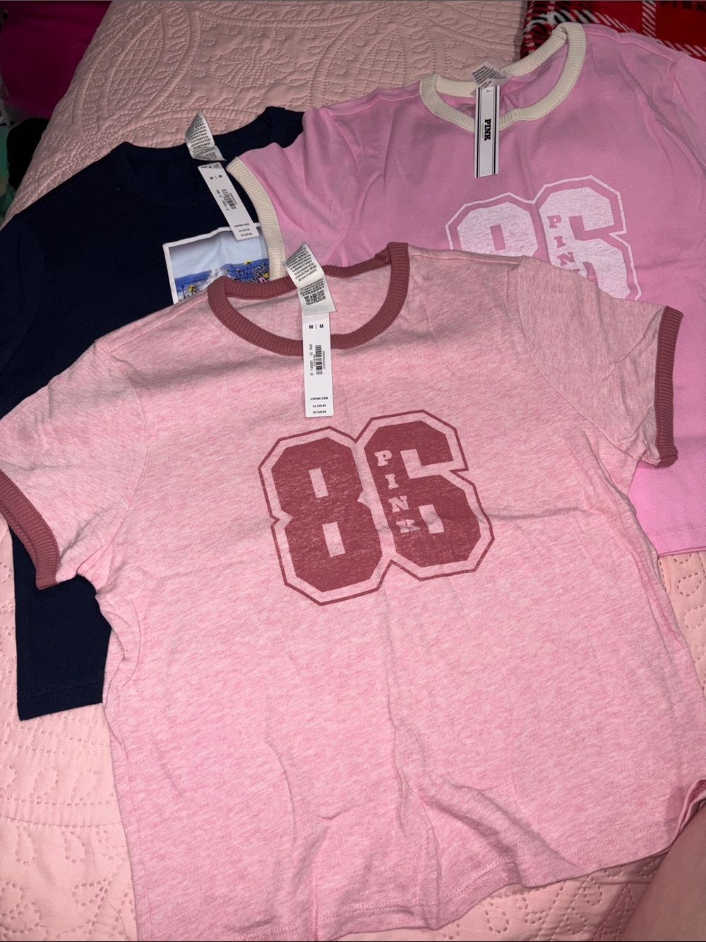 PINK Victoria's Secret Pink Heathered '86' Ringer Tee